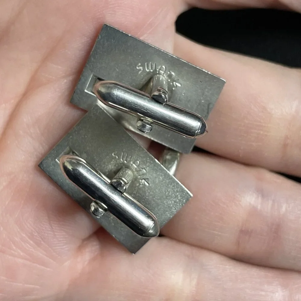 Vintage Signed SWANK Mens Silver-tone Cufflinks A Date To Remember August 11